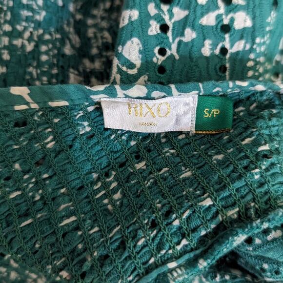 Rixo Sasha Floral Mini Dress Green Cotton Eyelet Broderie Anglaise Small Preown - Picture 10 of 13